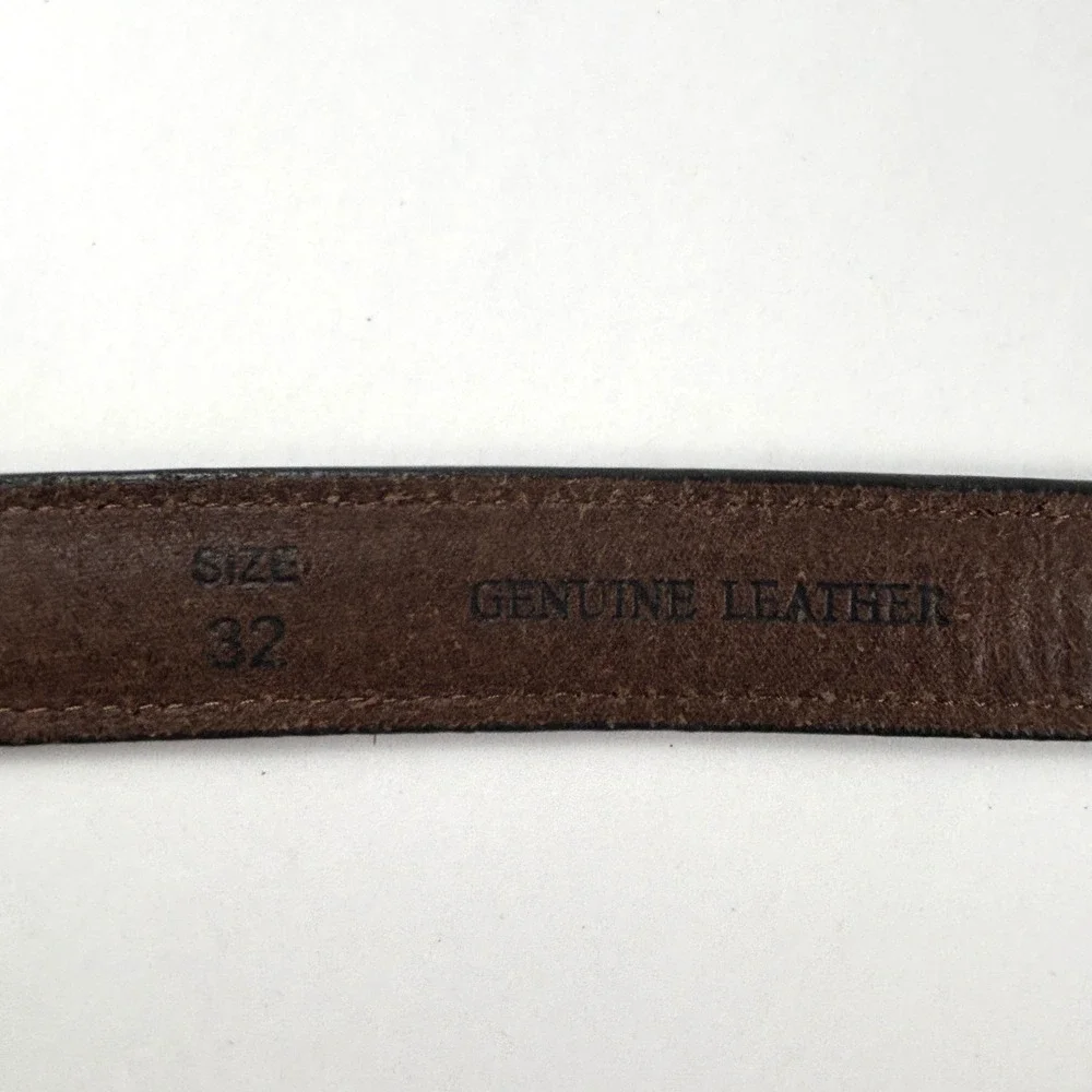 Leather Belt Men 32 Brown Two Tone Silver Buckle Rugged Western Classic Heritage